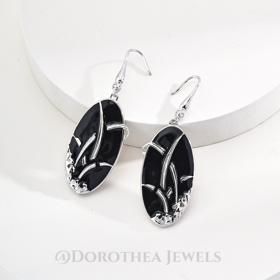 Vintage S925 Silver Black Enamel Drop Earrings - DOROTHEA JEWELS