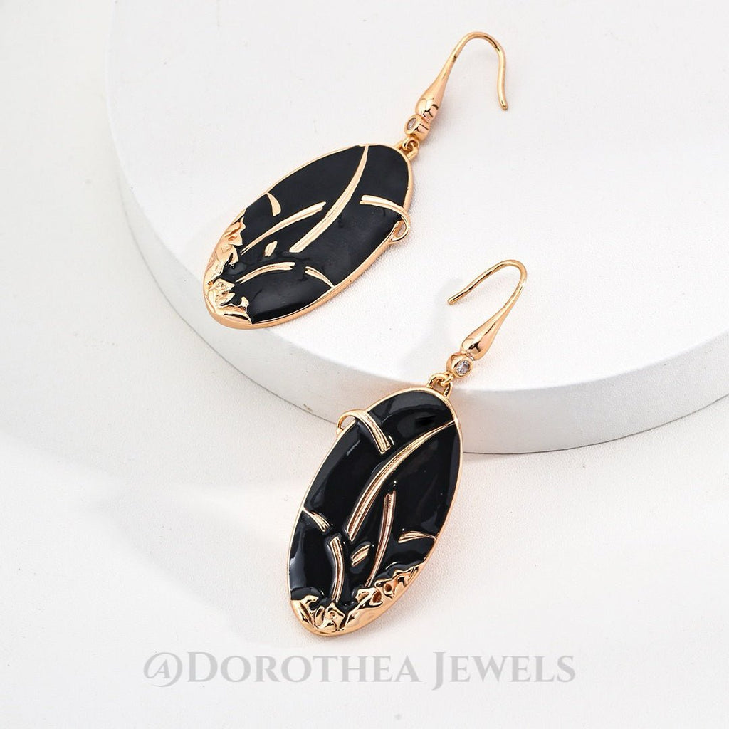 Vintage S925 Silver Black Enamel Drop Earrings - DOROTHEA JEWELS