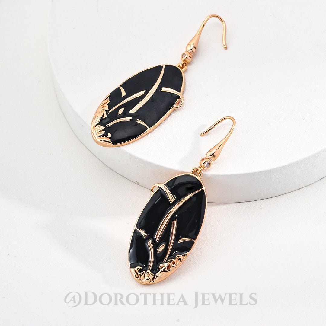 Vintage S925 Silver Black Enamel Drop Earrings - DOROTHEA JEWELS