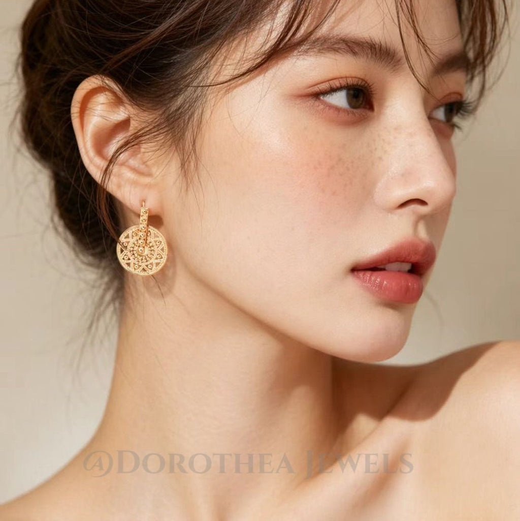 Bohemian Sunburst Filigree Disc Earrings - 925 Silver - DOROTHEA JEWELS