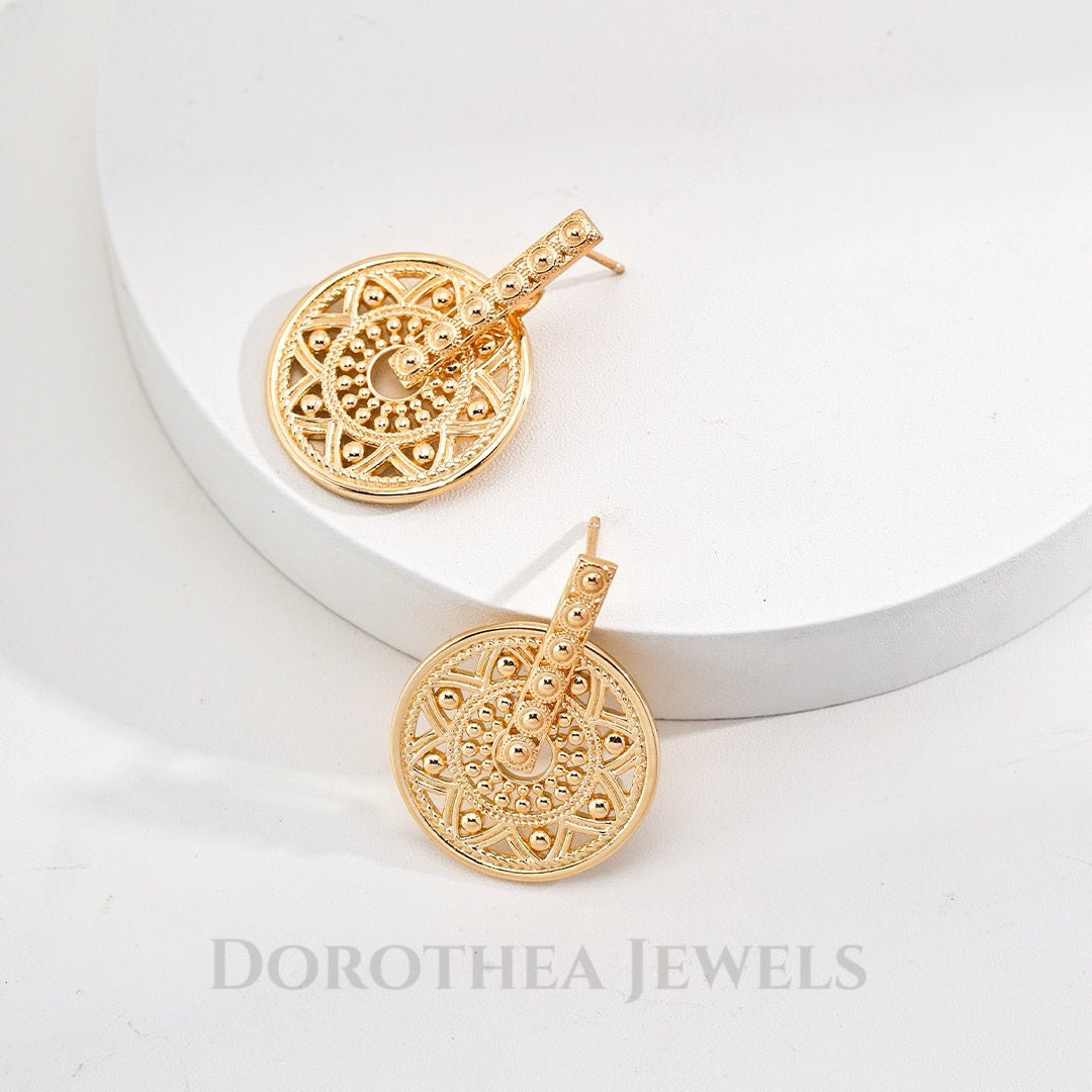 Bohemian Sunburst Filigree Disc Earrings - 925 Silver - DOROTHEA JEWELS