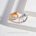 S925 Silver Geometric Open Ring | Adjustable Stackable Band in Vintage Gold / White Gold - DOROTHEA JEWELS