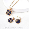 Lapis Lazuli Star Motif Jewelry Set | S925 Silver Necklace & Earrings in Vintage Gold - DOROTHEA JEWELS