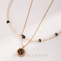 S925 Sterling Silver | Natural Freshwater Pearls Enamel / Natural Tiger's Eye Stone Necklace - DOROTHEA JEWELS