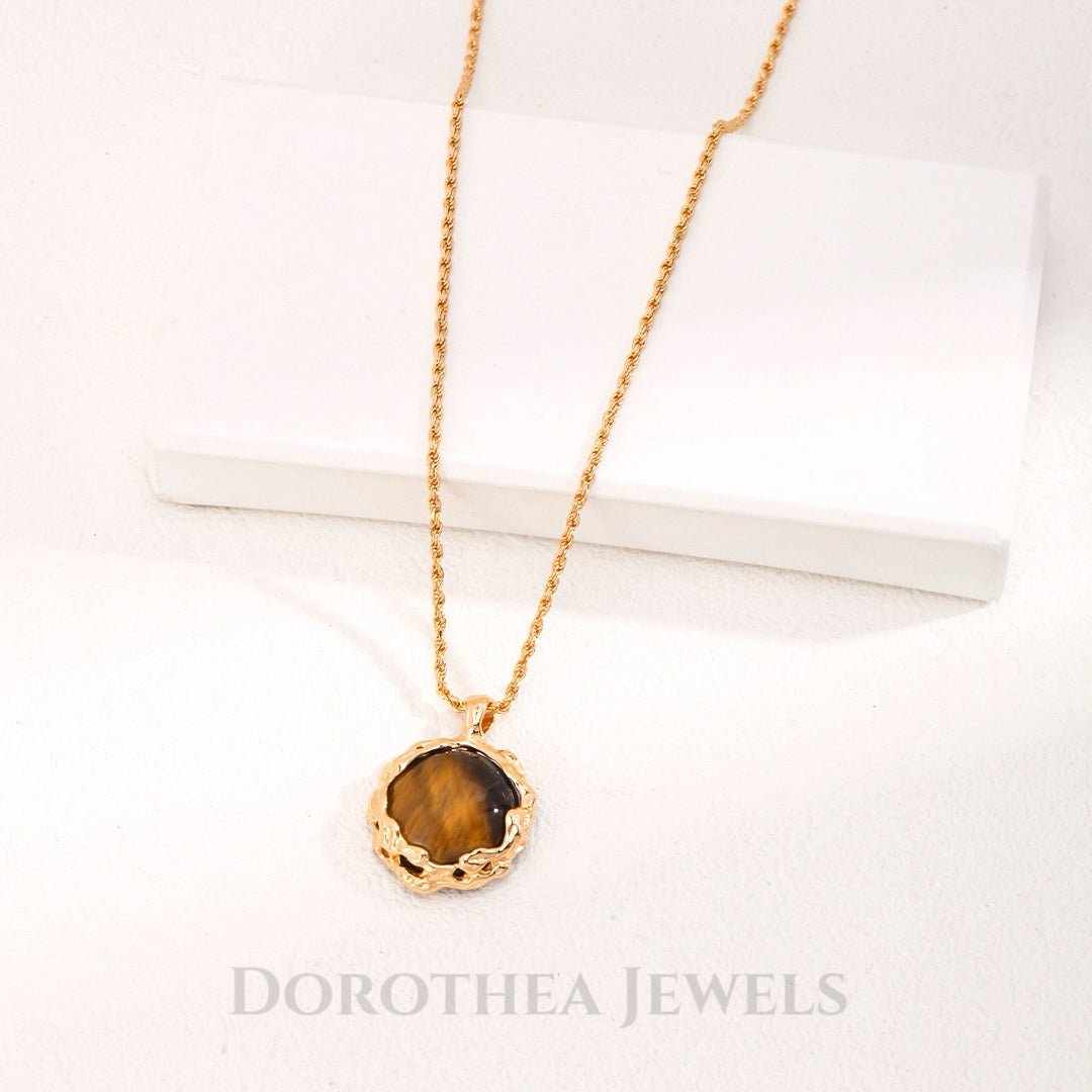 S925 Sterling Silver | Natural Freshwater Pearls Enamel / Natural Tiger's Eye Stone Necklace - DOROTHEA JEWELS
