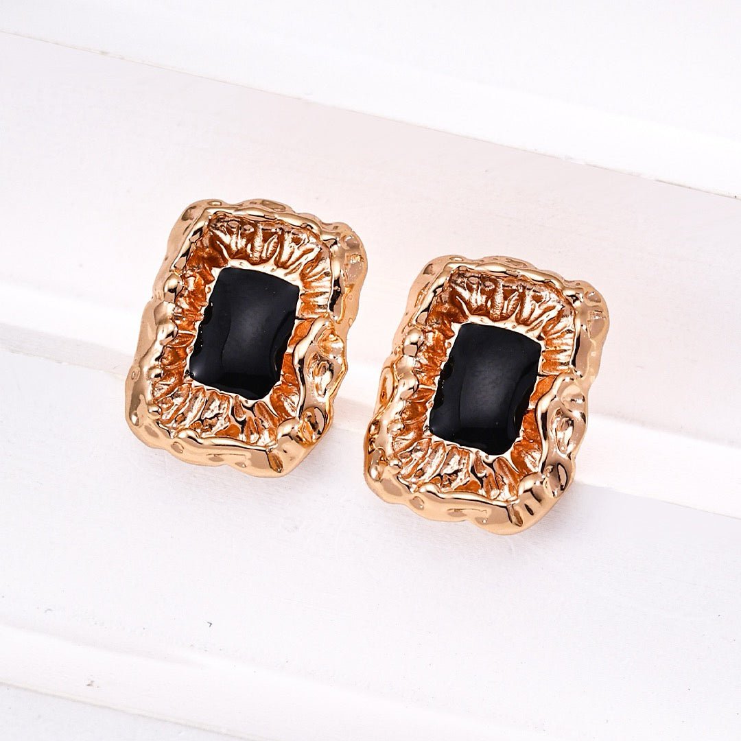 Black Enamel Molten Texture Stud Earrings - DOROTHEA JEWELS