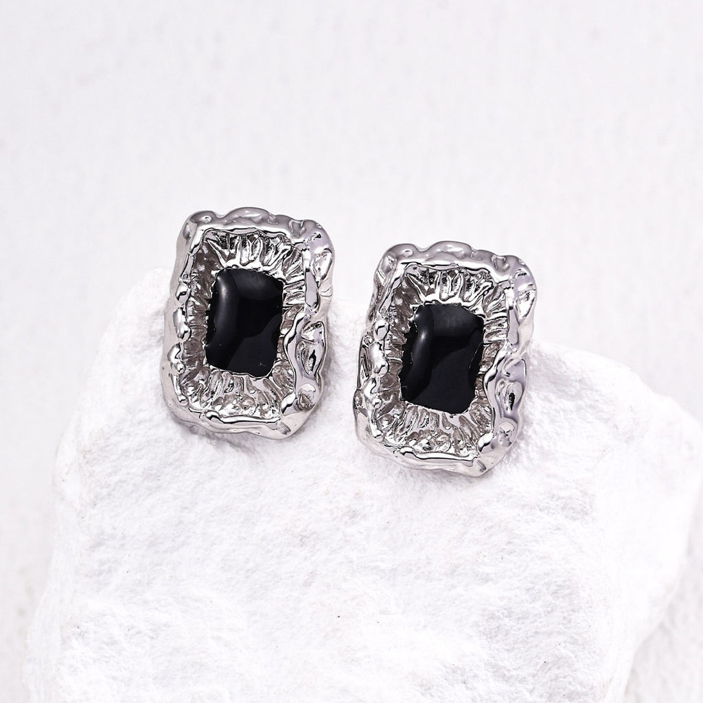 Black Enamel Molten Texture Stud Earrings - DOROTHEA JEWELS