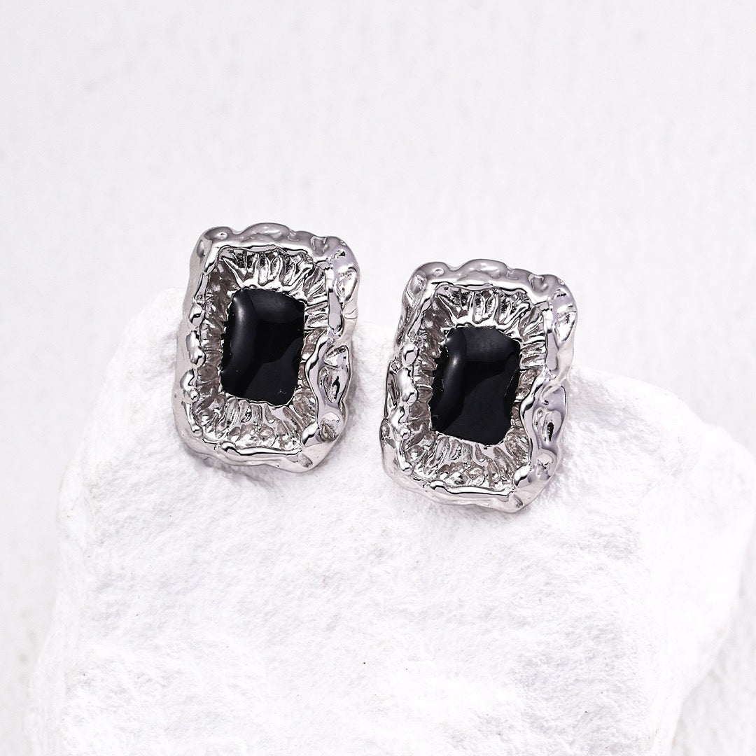 Black Enamel Molten Texture Stud Earrings - DOROTHEA JEWELS