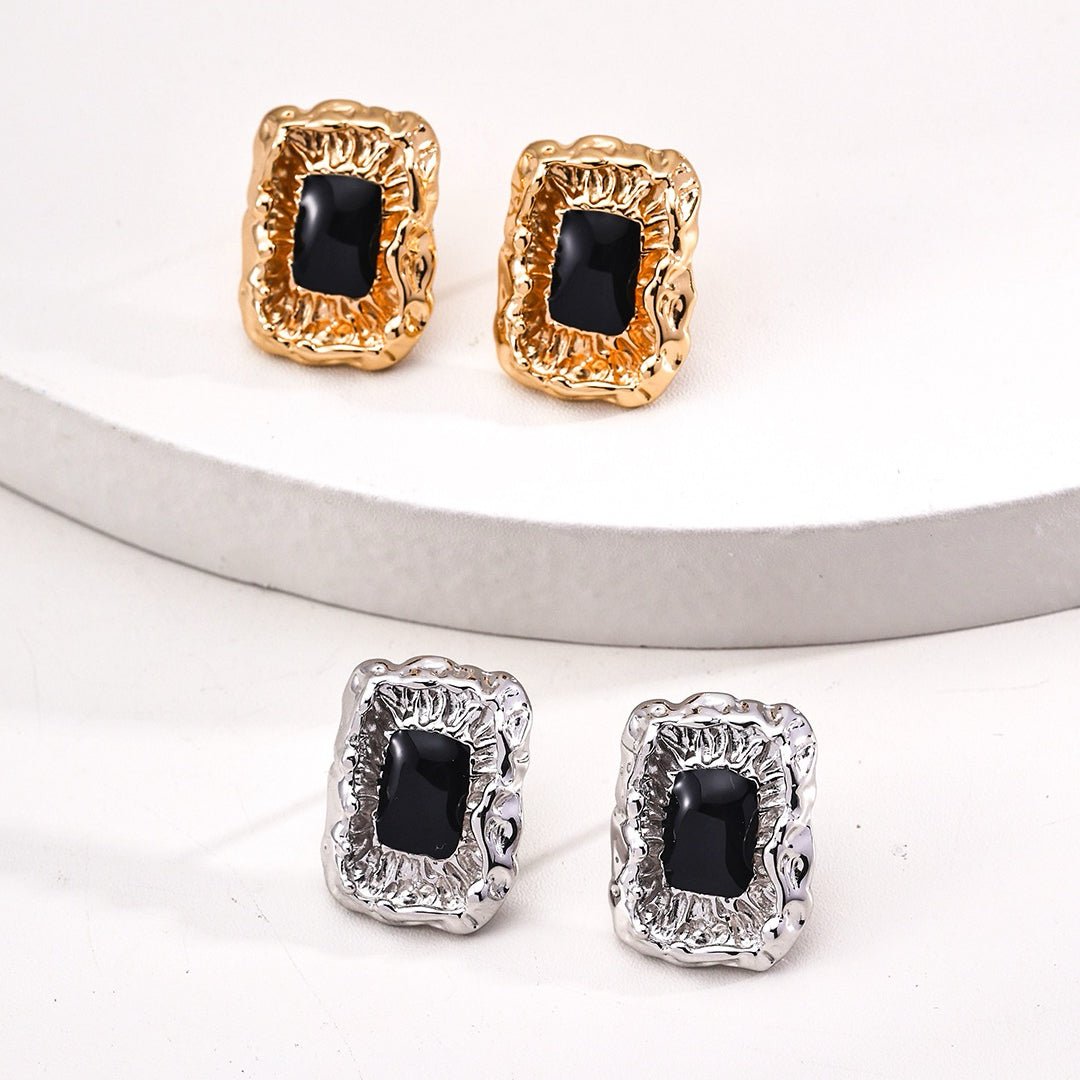 Black Enamel Molten Texture Stud Earrings - DOROTHEA JEWELS