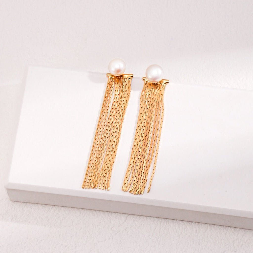Lumiere Pearl Tassel Drop Earrings - DOROTHEA JEWELS