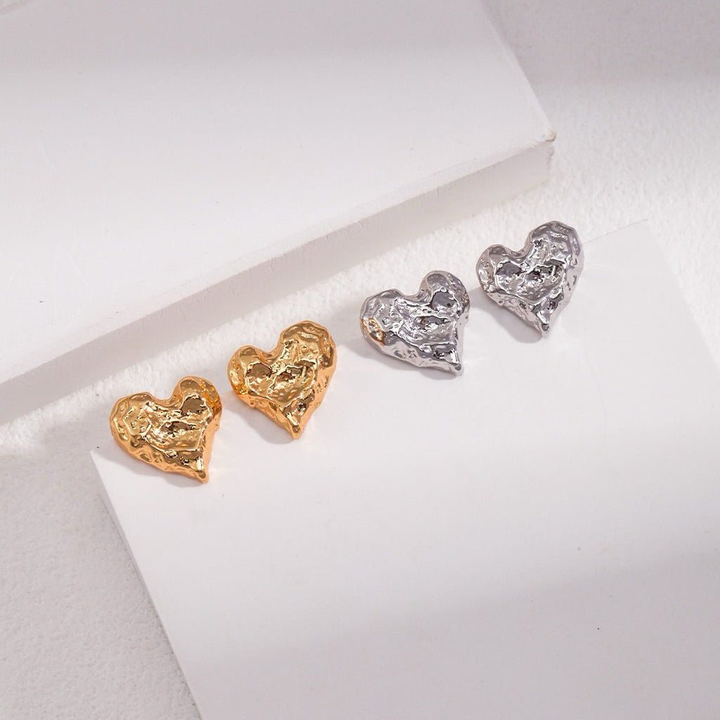 Molten Heart S925 Sterling Silver Stud Earrings - DOROTHEA JEWELS