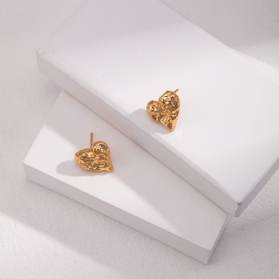 Molten Heart S925 Sterling Silver Stud Earrings - DOROTHEA JEWELS