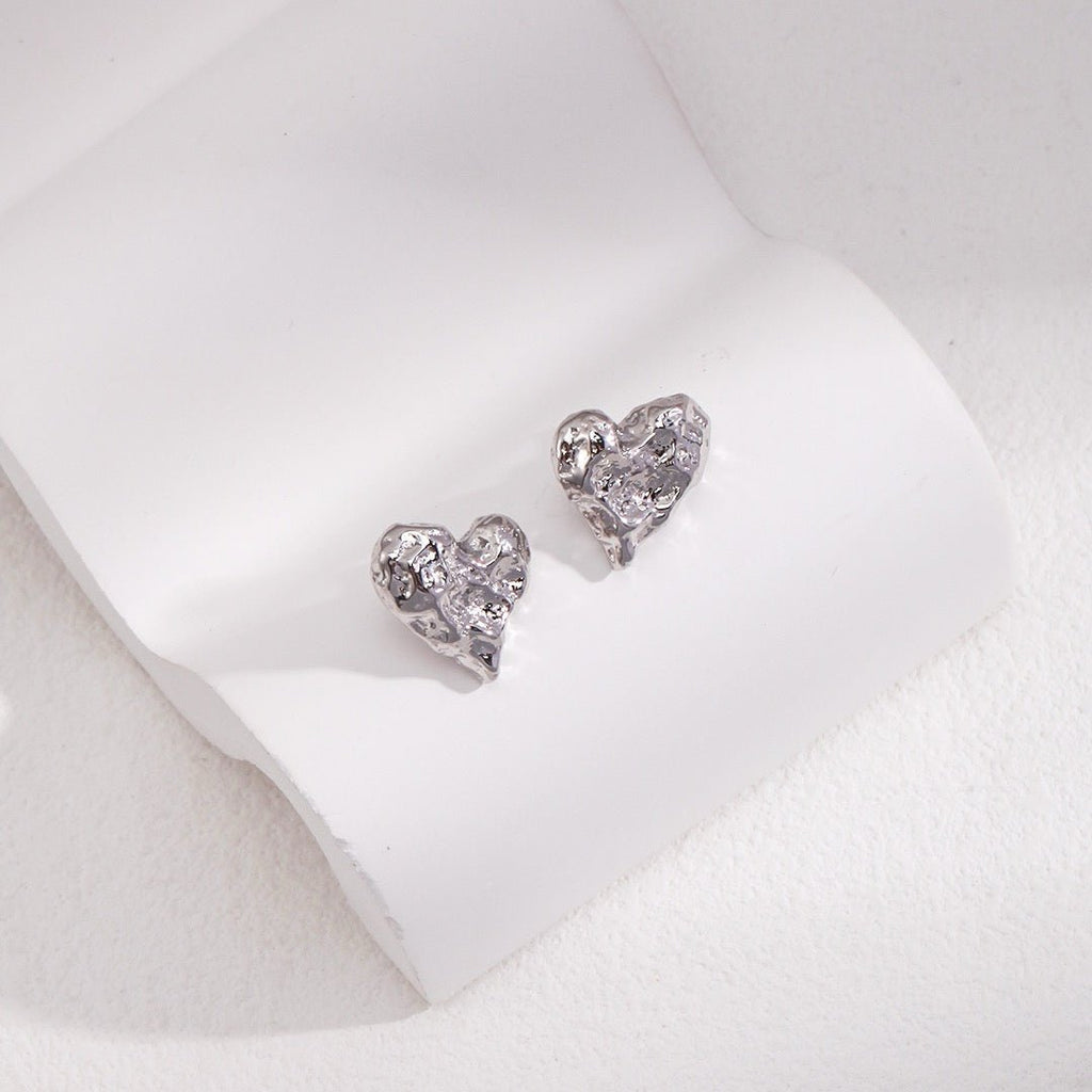 Molten Heart S925 Sterling Silver Stud Earrings - DOROTHEA JEWELS