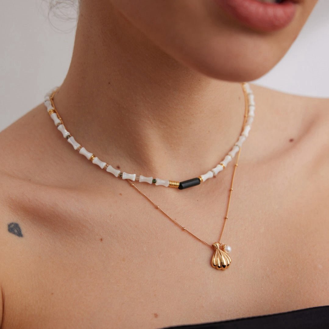 S925 Silver Seashell Pearl Jewelry Set, Necklace & Earrings - DOROTHEA JEWELS
