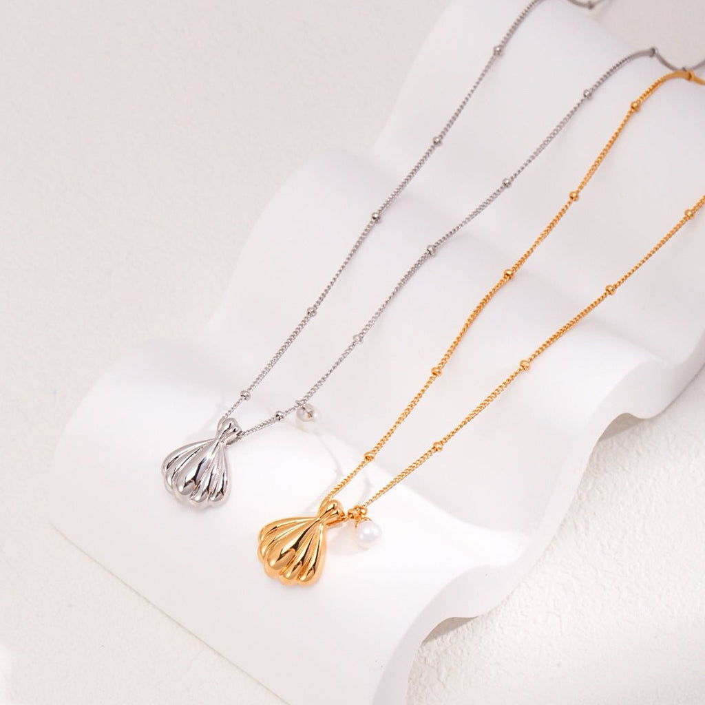 S925 Silver Seashell Pearl Jewelry Set, Necklace & Earrings - DOROTHEA JEWELS