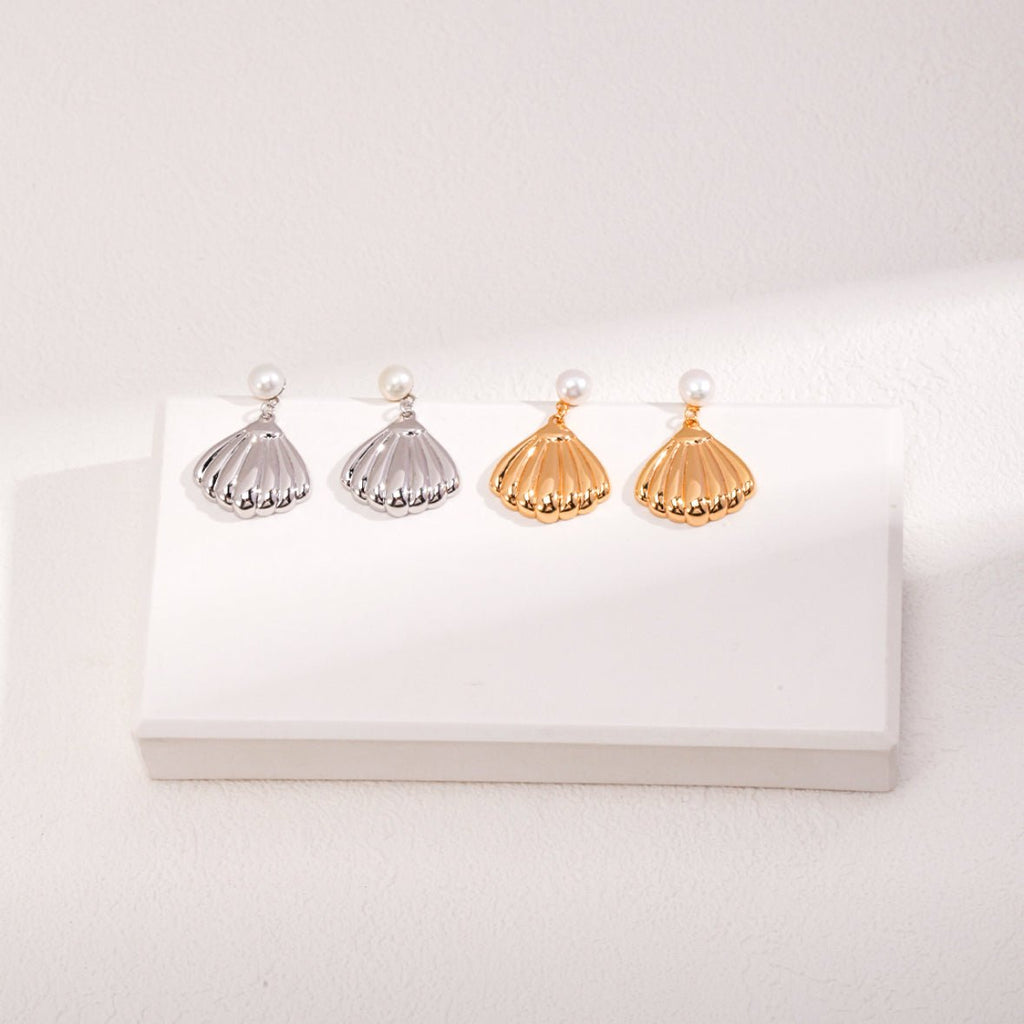S925 Silver Seashell Pearl Jewelry Set, Necklace & Earrings - DOROTHEA JEWELS