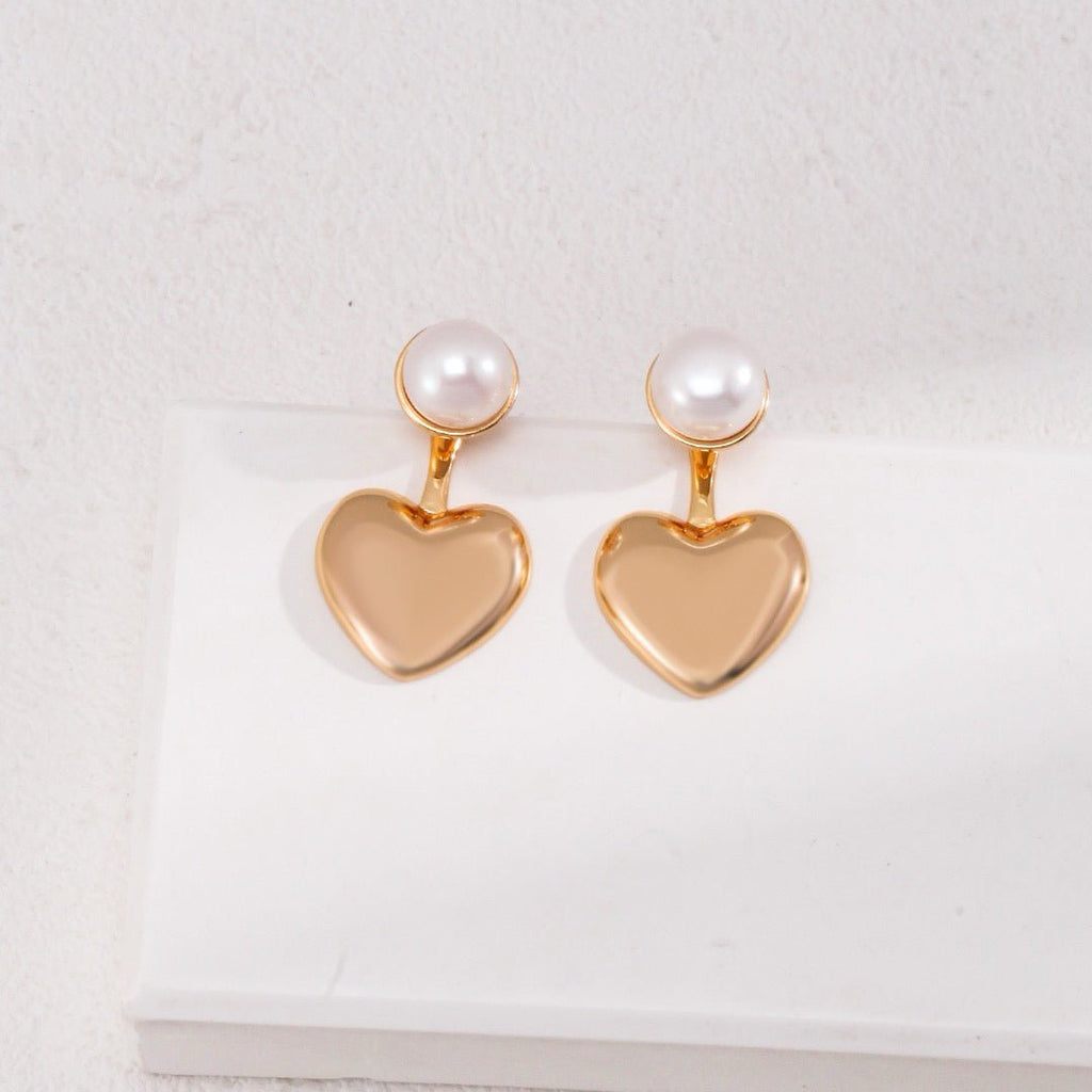 S925 Silver Heart Drop 2 - way Earrings with Natural Pearl - DOROTHEA JEWELS