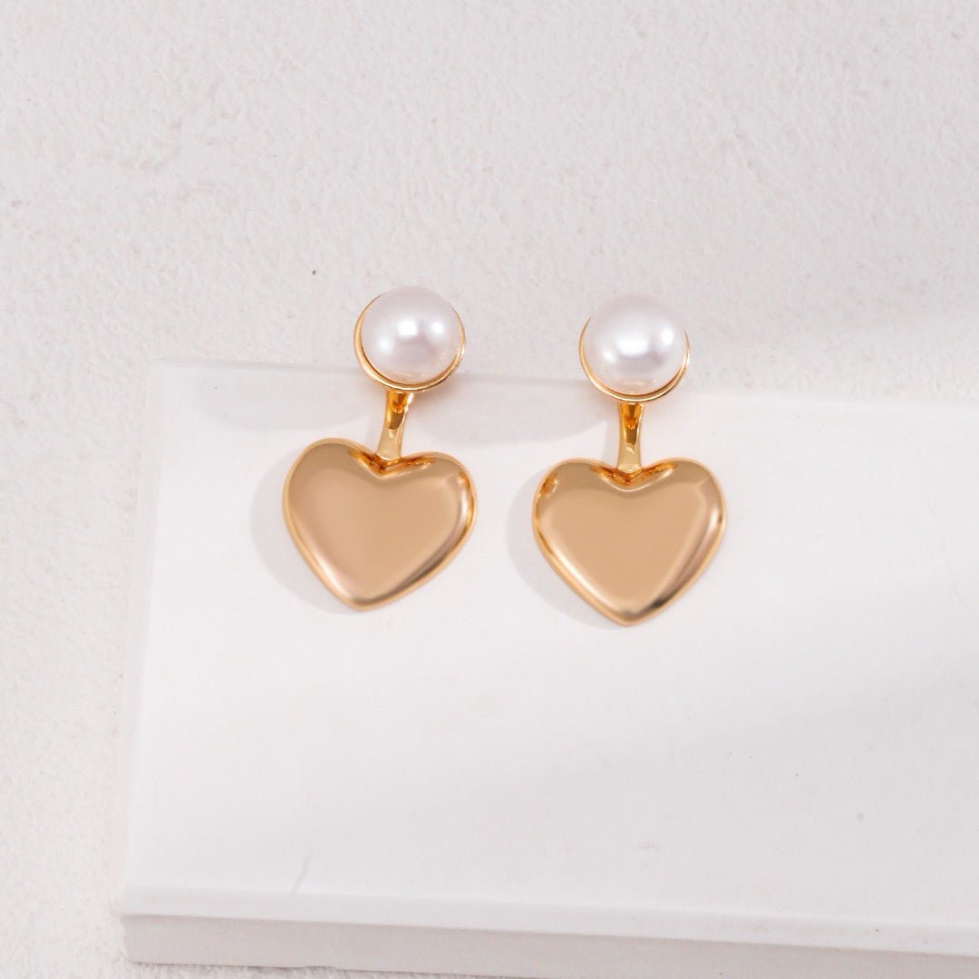 S925 Silver Heart Drop 2 - way Earrings with Natural Pearl - DOROTHEA JEWELS