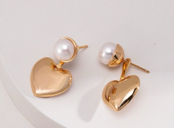 S925 Silver Heart Drop 2 - way Earrings with Natural Pearl - DOROTHEA JEWELS