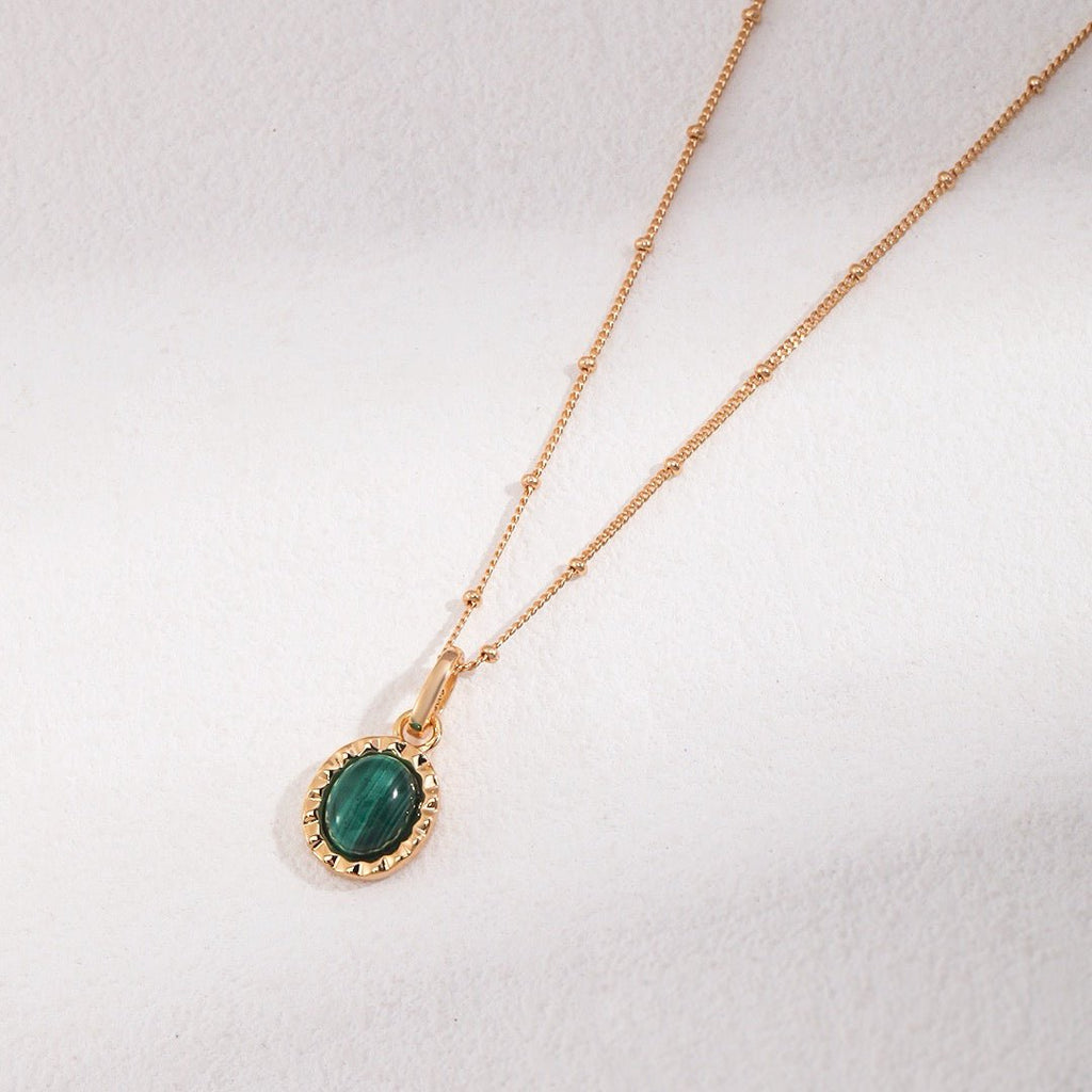 Malachite Oval Charm in 18K Gold Plated S925 Silver - DOROTHEA JEWELS