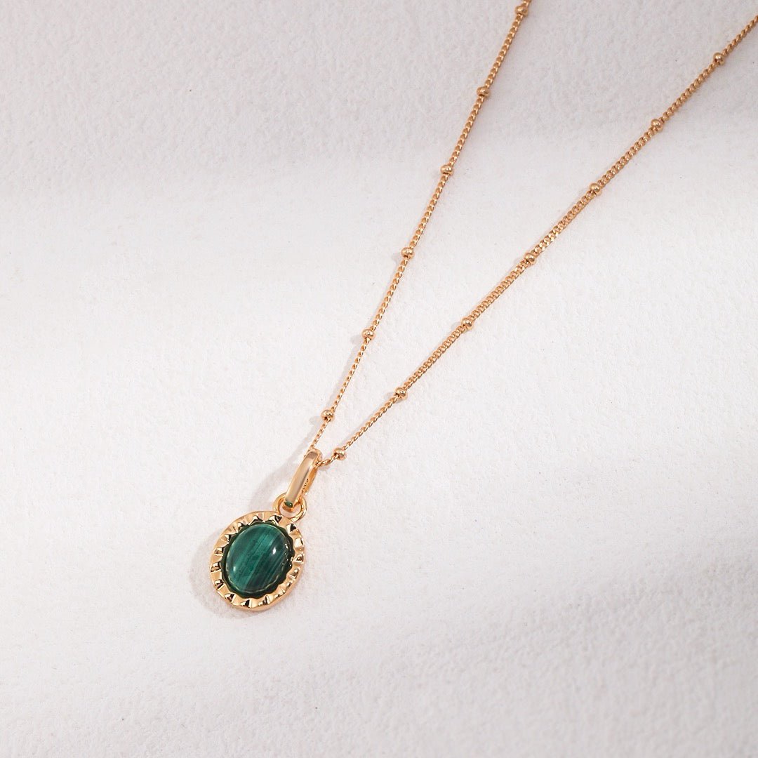 Malachite Oval Charm in 18K Gold Plated S925 Silver - DOROTHEA JEWELS