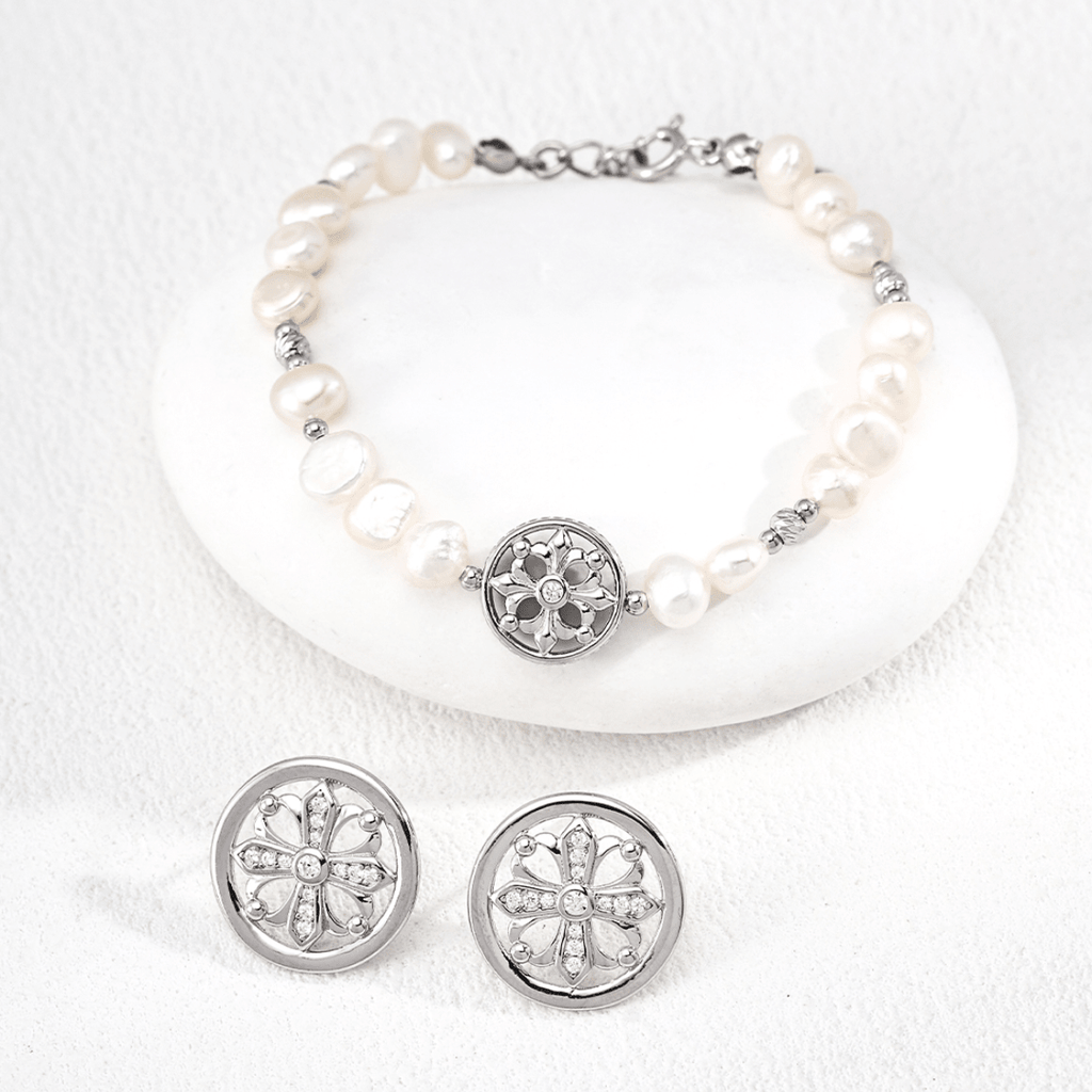 Cross Fleury Natural Pearl Jewelry Set - DOROTHEA JEWELS