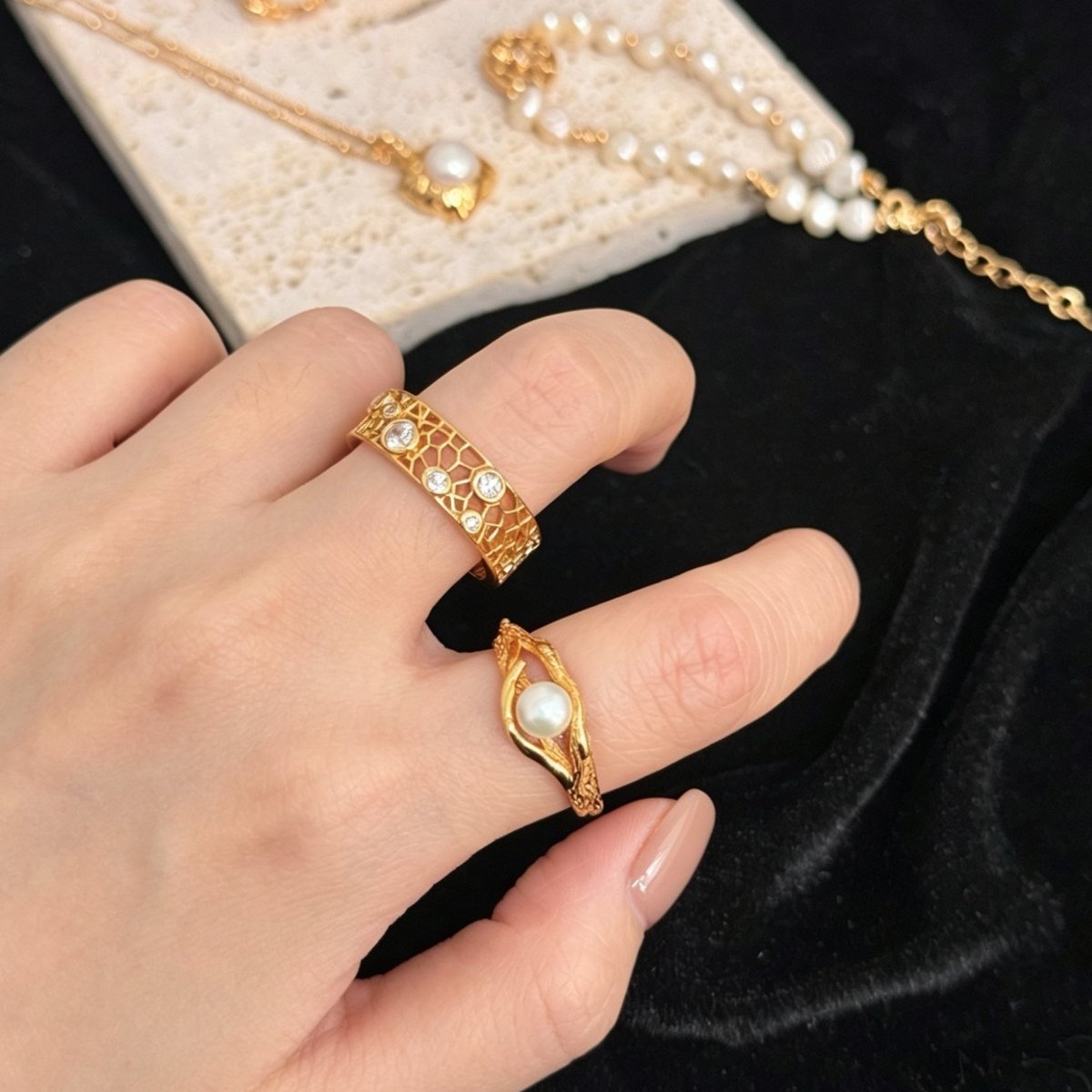 Twisted Branch Natural Pearl Open Ring | S925 Sterling Silver - DOROTHEA JEWELS