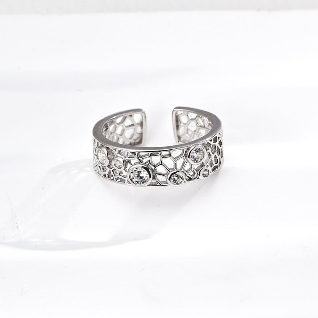 Interwoven Lattice CZ Statement Open Ring | S925 Sterling Silver - DOROTHEA JEWELS