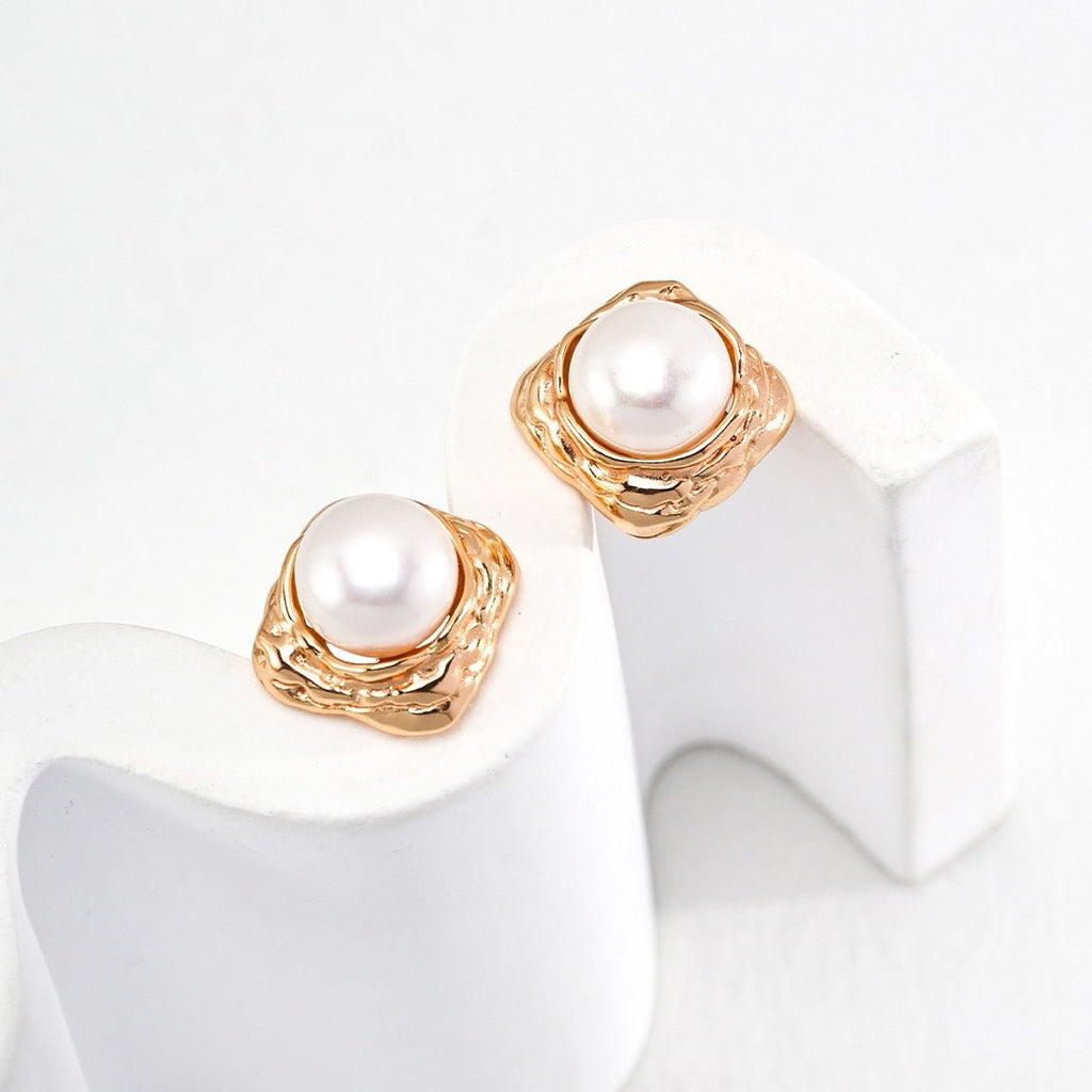 Organic Square Grey & White Pearl Studs | S925 Sterling Silver - DOROTHEA JEWELS