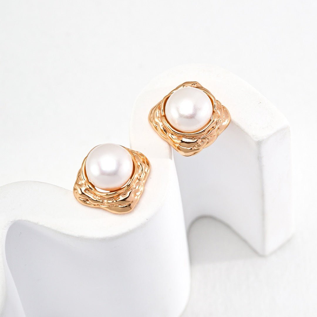 Organic Square Grey & White Pearl Studs | S925 Sterling Silver - DOROTHEA JEWELS