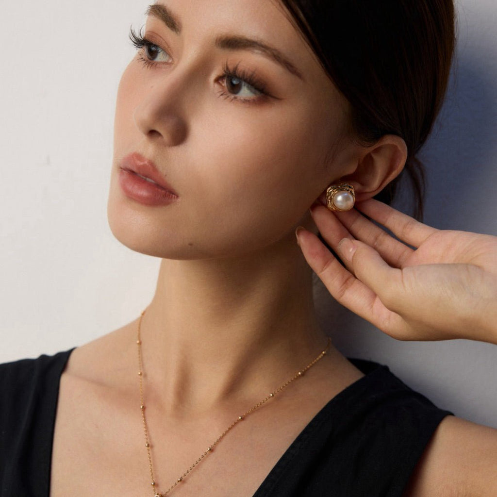 Organic Square Grey & White Pearl Studs | S925 Sterling Silver - DOROTHEA JEWELS