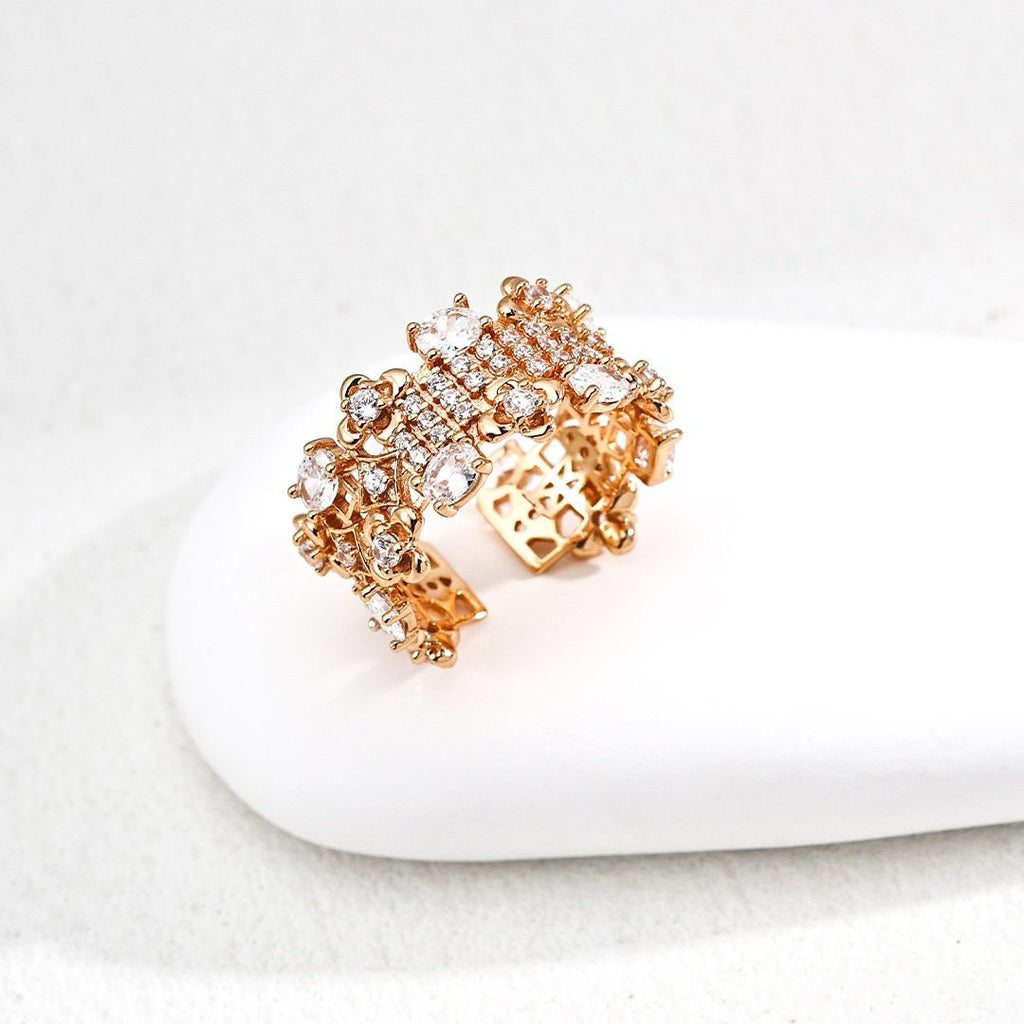 Ornate Crystal Lace Statement Open Ring | S925 Sterling Silver - DOROTHEA JEWELS