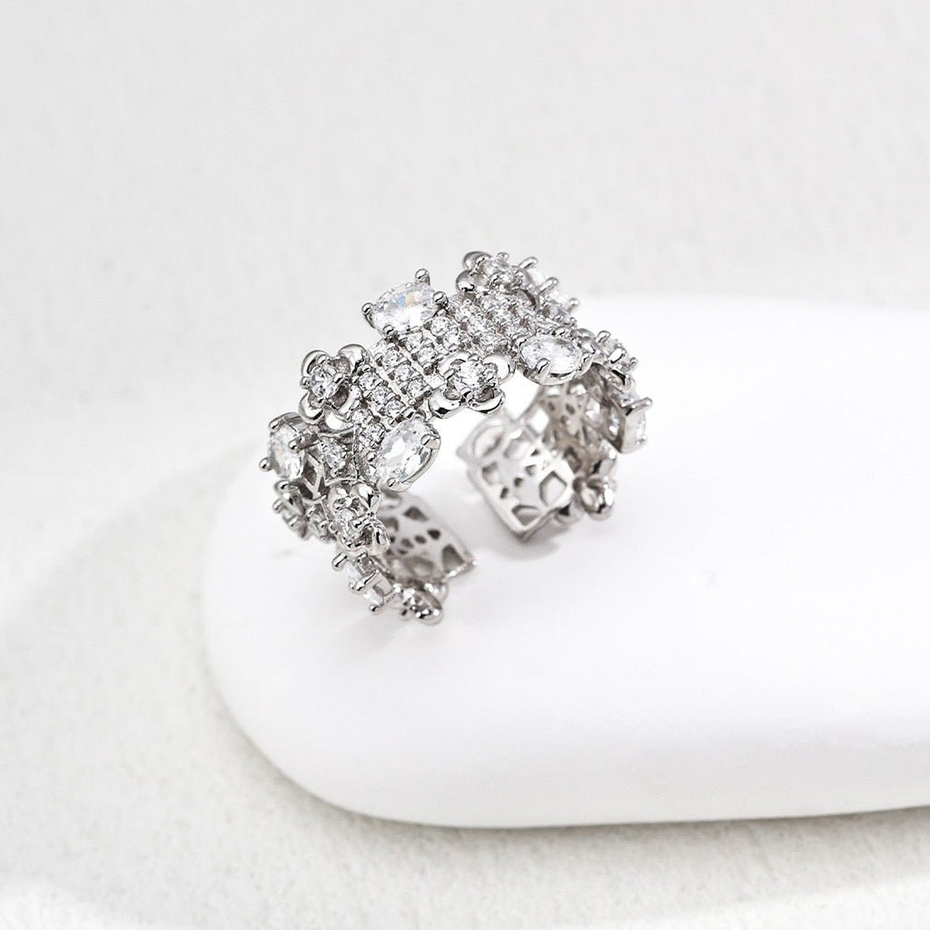 Ornate Crystal Lace Statement Open Ring | S925 Sterling Silver - DOROTHEA JEWELS