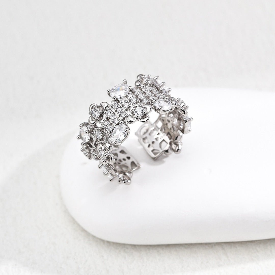Ornate Crystal Lace Statement Open Ring | S925 Sterling Silver - DOROTHEA JEWELS