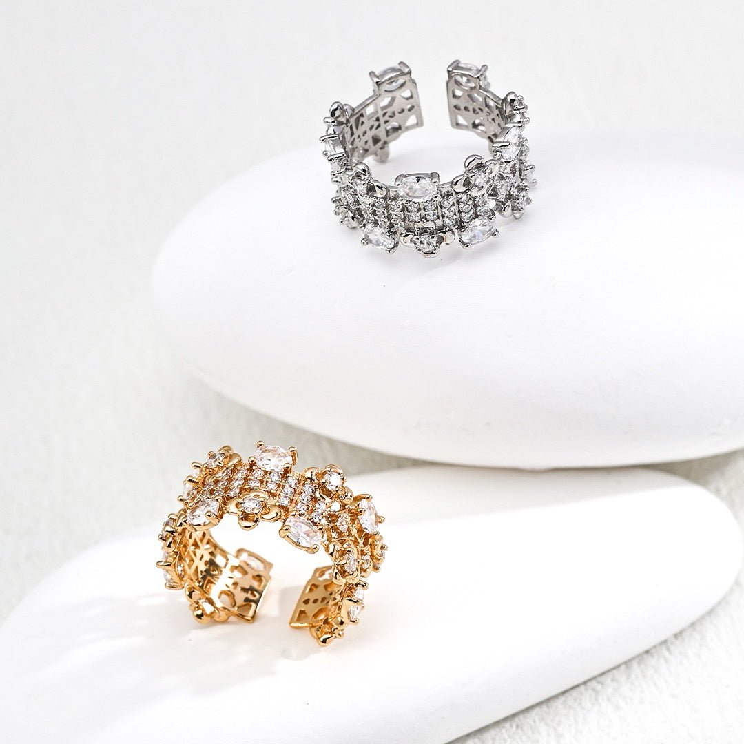 Ornate Crystal Lace Statement Open Ring | S925 Sterling Silver - DOROTHEA JEWELS