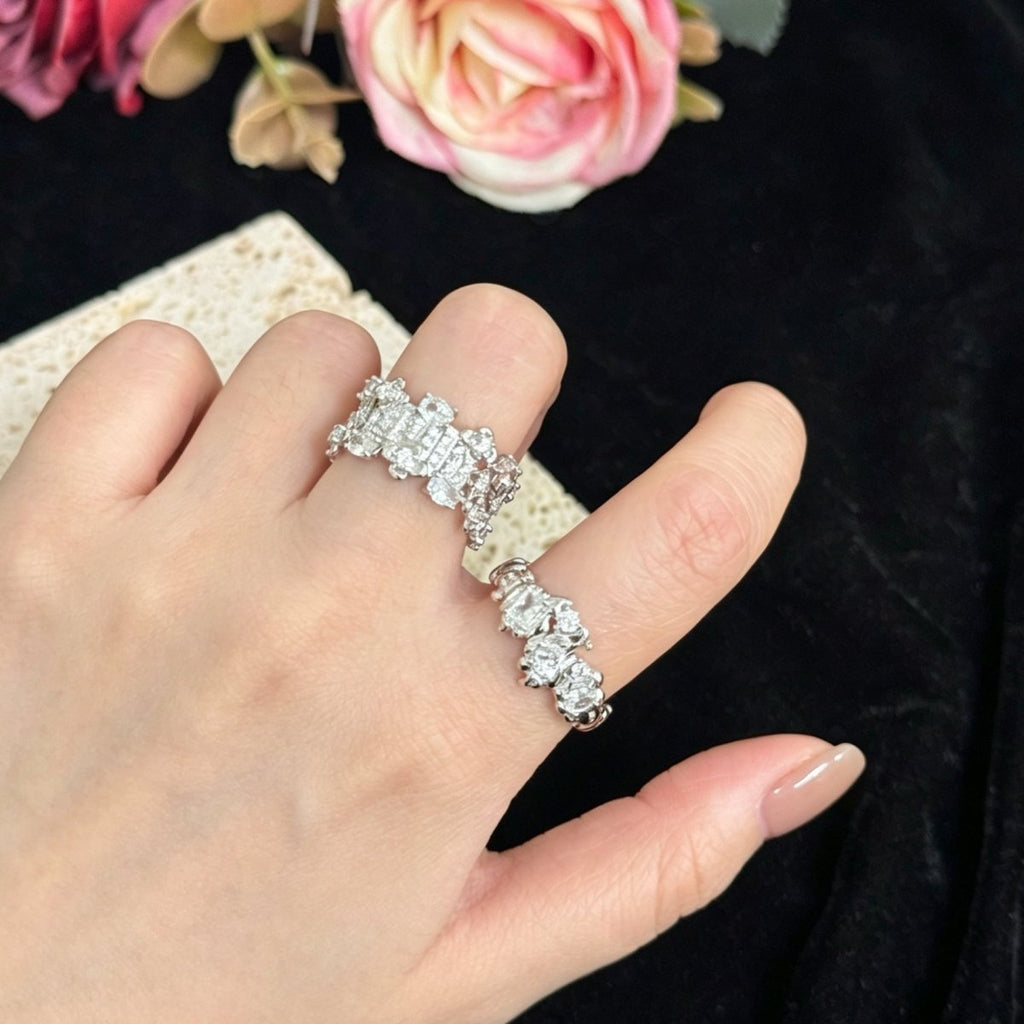 Ornate Crystal Lace Statement Open Ring | S925 Sterling Silver - DOROTHEA JEWELS