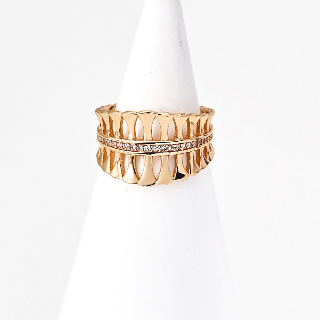 Tiered Openwork Band Ring with CZ Center | S925 Sterling Silver - DOROTHEA JEWELS