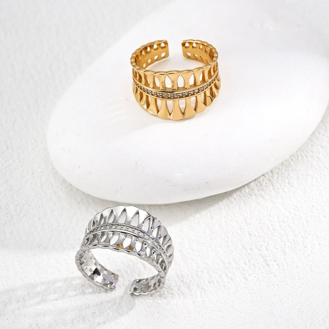Tiered Openwork Band Ring with CZ Center | S925 Sterling Silver - DOROTHEA JEWELS