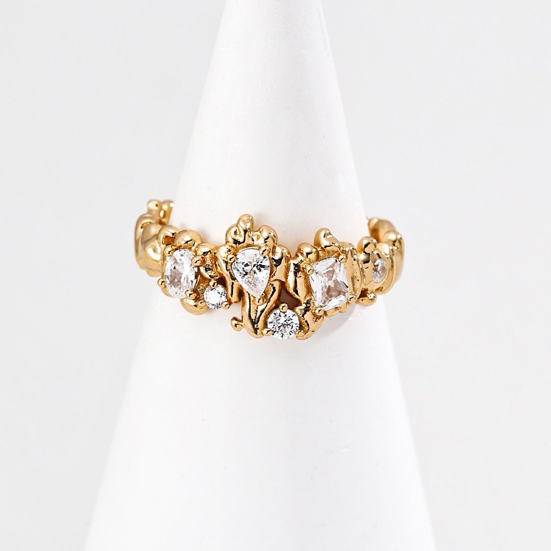 Molten Lava Texture CZ Open Ring | S925 Sterling Silver - DOROTHEA JEWELS