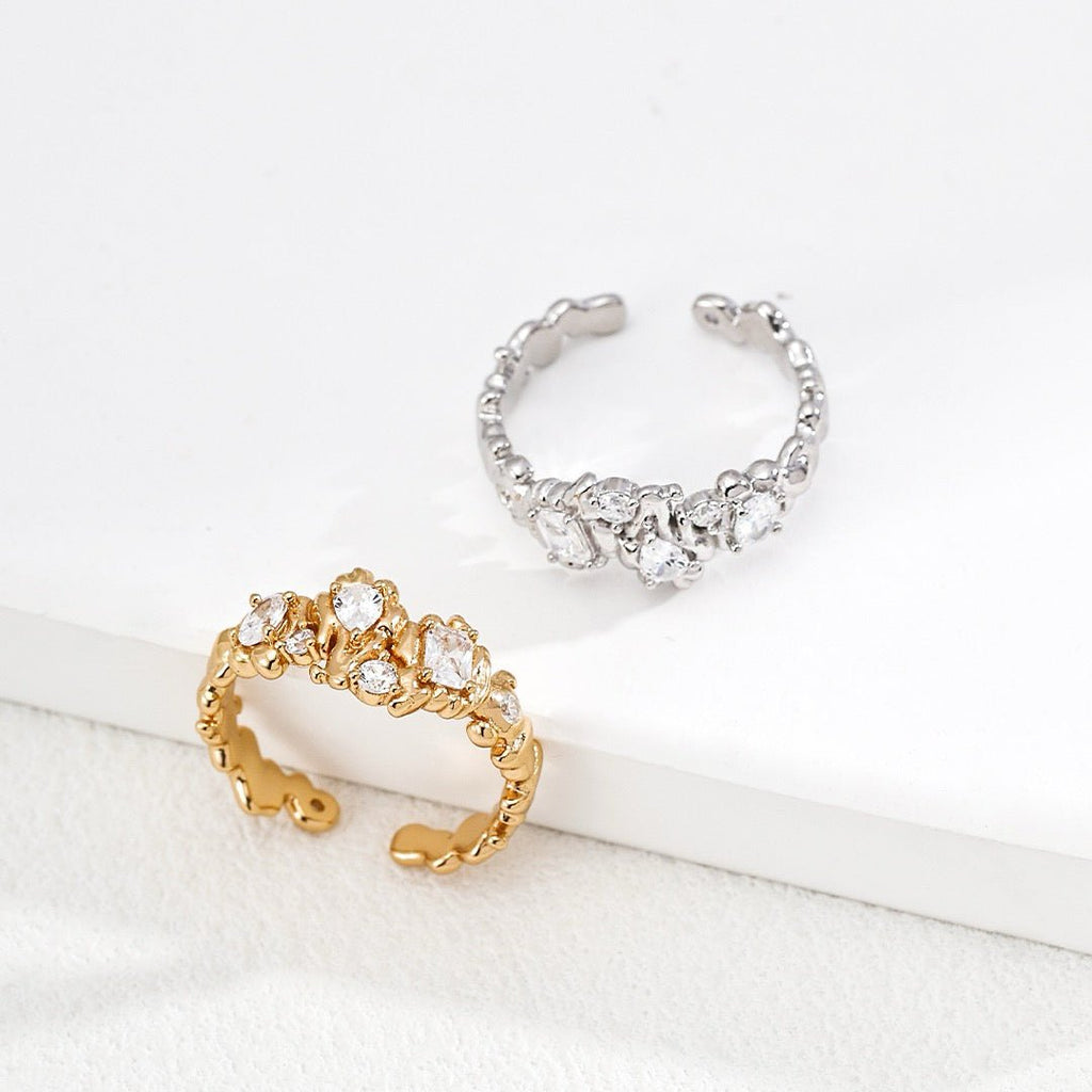 Molten Lava Texture CZ Open Ring | S925 Sterling Silver - DOROTHEA JEWELS