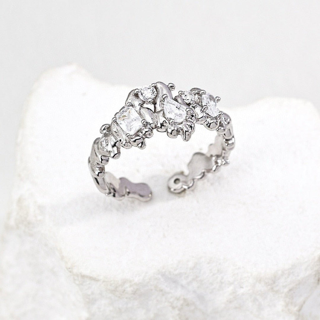 Molten Lava Texture CZ Open Ring | S925 Sterling Silver - DOROTHEA JEWELS