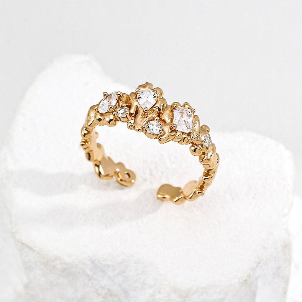 Molten Lava Texture CZ Open Ring | S925 Sterling Silver - DOROTHEA JEWELS