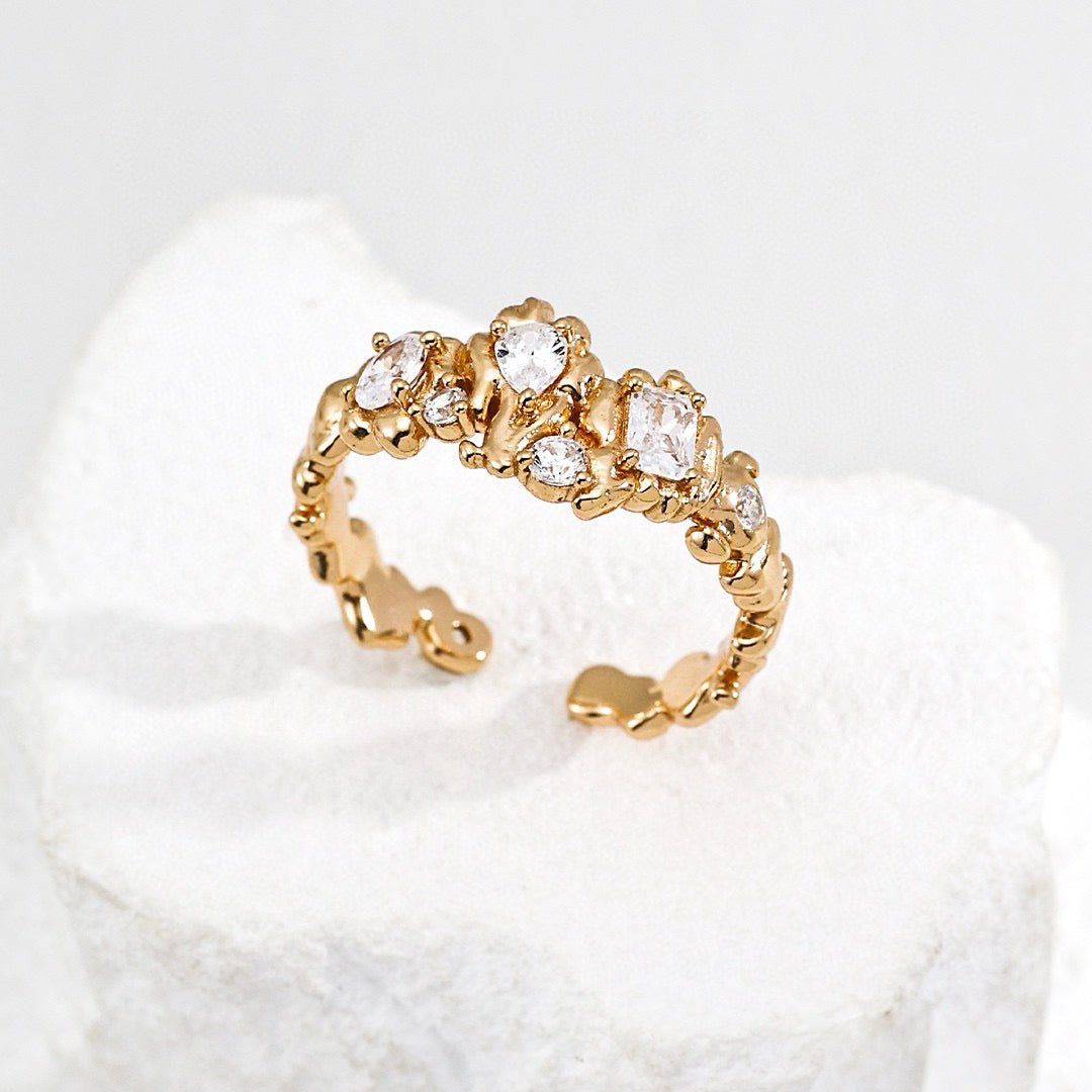 Molten Lava Texture CZ Open Ring | S925 Sterling Silver - DOROTHEA JEWELS