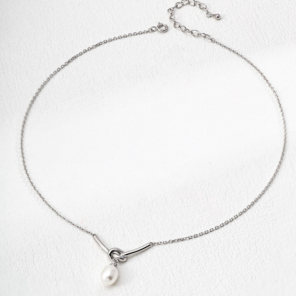 Sterling Silver Love Knot Natural Pearl Necklace - DOROTHEA JEWELS