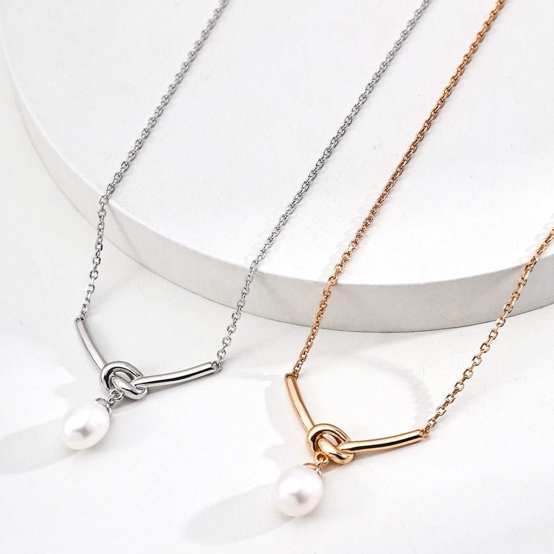 Sterling Silver Love Knot Natural Pearl Necklace - DOROTHEA JEWELS