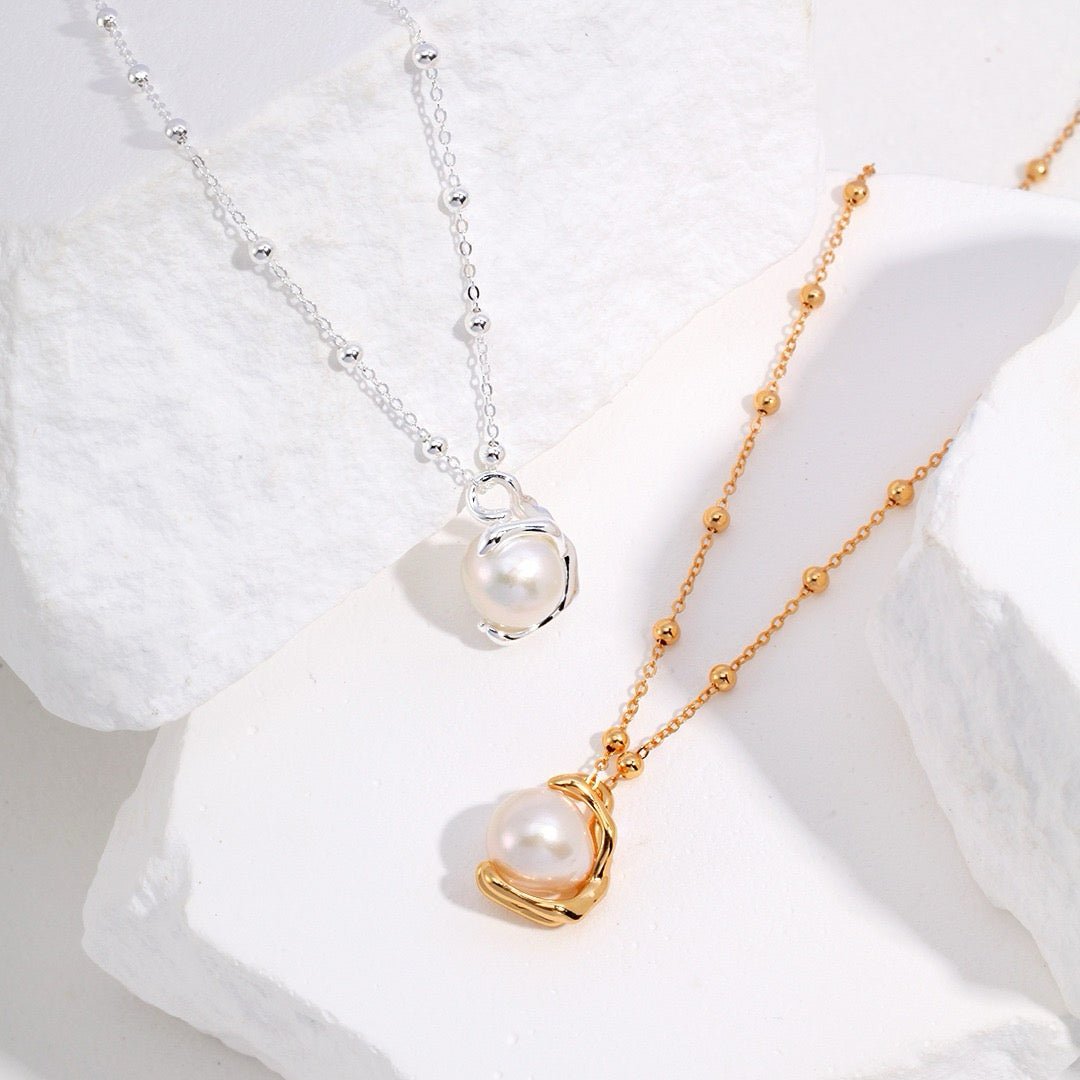 S925 Silver Abstract Pearl Pendant Necklace & Drop Earrings - DOROTHEA JEWELS