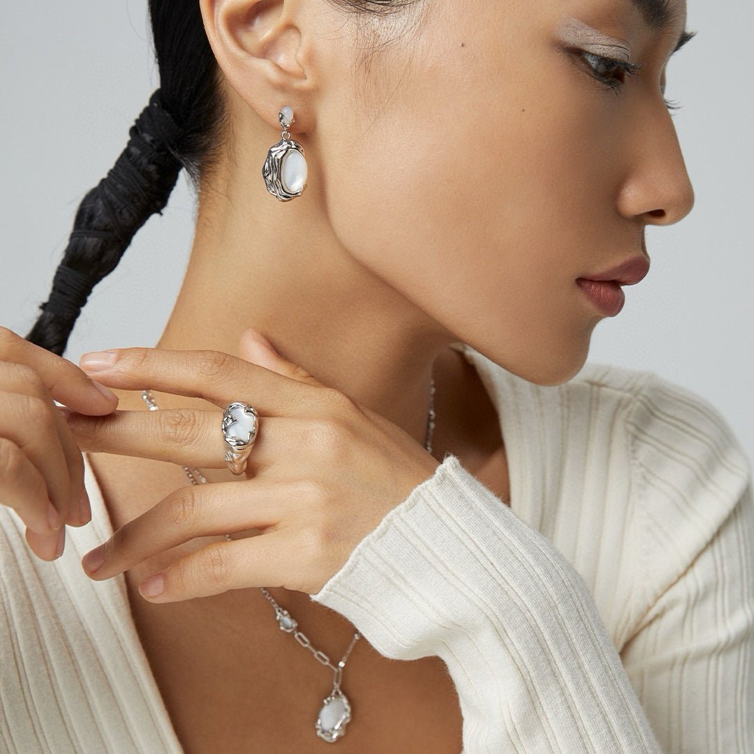Lava - Cooled Irregular Pattern Natural Mother of Pearl Collection - DOROTHEA JEWELS