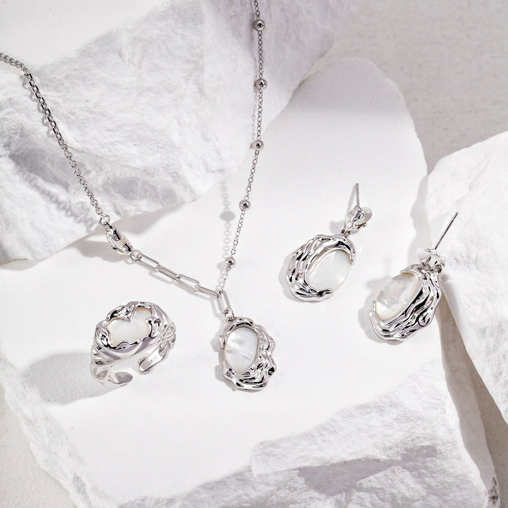 Lava - Cooled Irregular Pattern Natural Mother of Pearl Collection - DOROTHEA JEWELS