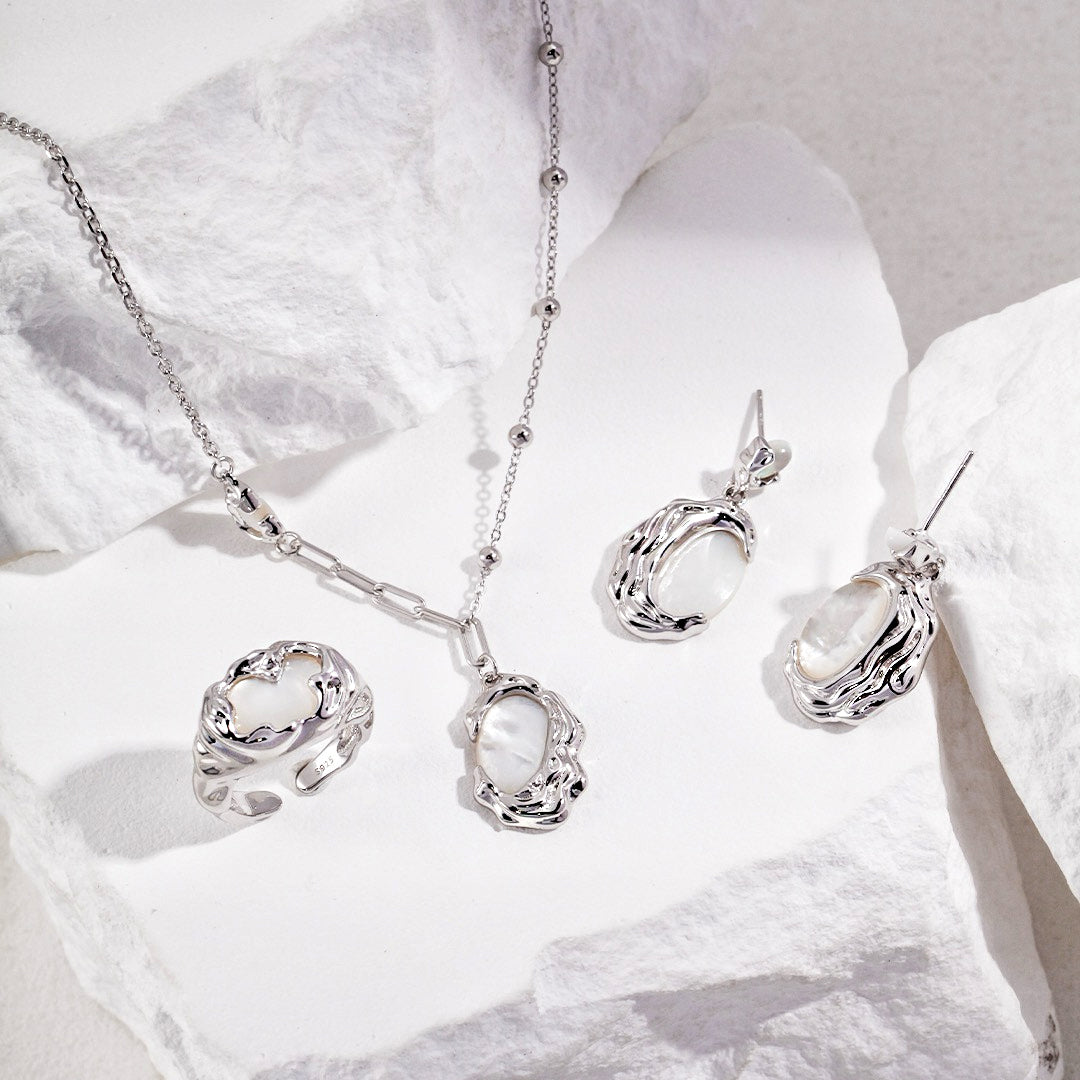 Lava - Cooled Irregular Pattern Natural Mother of Pearl Collection - DOROTHEA JEWELS