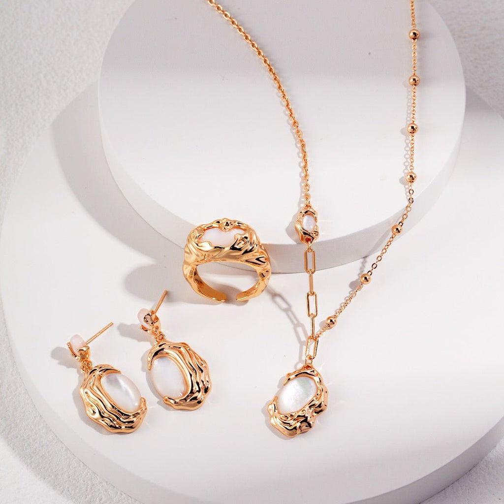Lava - Cooled Irregular Pattern Natural Mother of Pearl Collection - DOROTHEA JEWELS